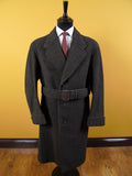 1940s Vintage Heavyweight Crombie Wool Grey Overcoat w/ Belt 42-44R