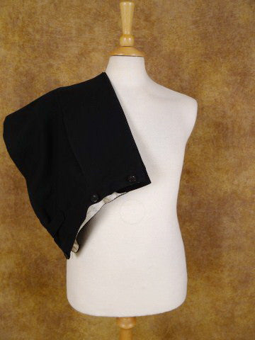 1910s 1920s Steampunk Black Wool Doeskin-Finish English-Cut Trousers 34S
