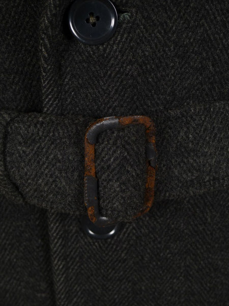 1940s Vintage Heavyweight Crombie Wool Grey Overcoat w/ Belt 42-44R