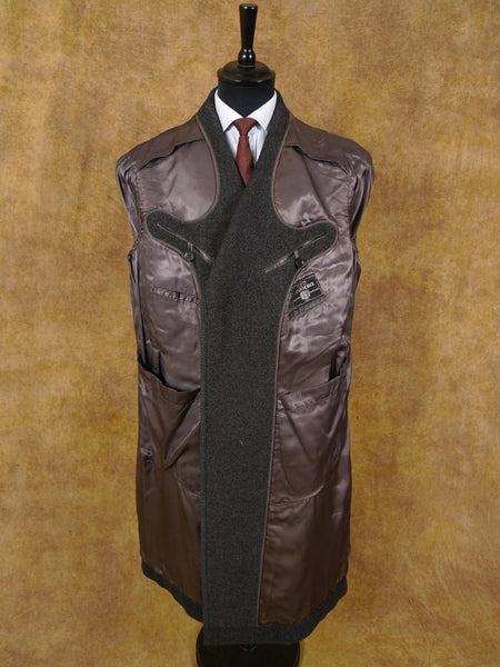 1940s Vintage Heavyweight Crombie Wool Grey Overcoat w/ Belt 42-44R
