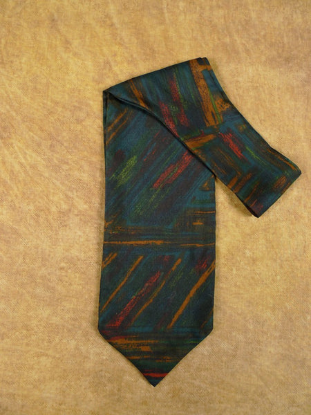 1950s 1960s Vintage Green / Black & Blue Rayon Cravat