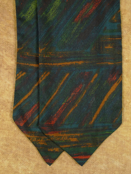 1950s 1960s Vintage Green / Black & Blue Rayon Cravat