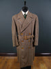 1940s Vintage Heavyweight Brown Tweed Full-Length D/B Belted Coat 42L