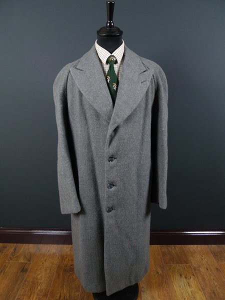 1940s CC41 Heavyweight Lovat Blue Laird Tweed Raglan Overcoat 44L