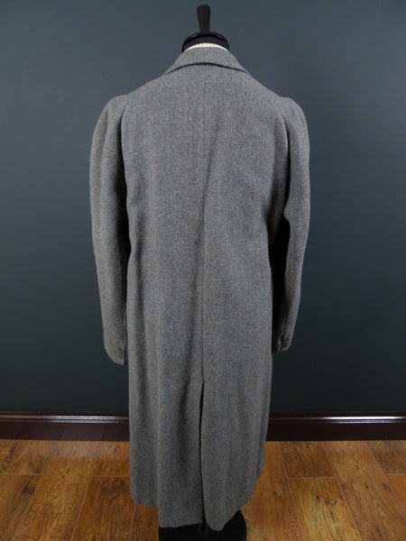 1940s CC41 Heavyweight Lovat Blue Laird Tweed Raglan Overcoat 44L