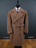 1940s 1950s Vintage Brown Heavyweight Elysian Wool D/B Overcoat w/ Belt 44R