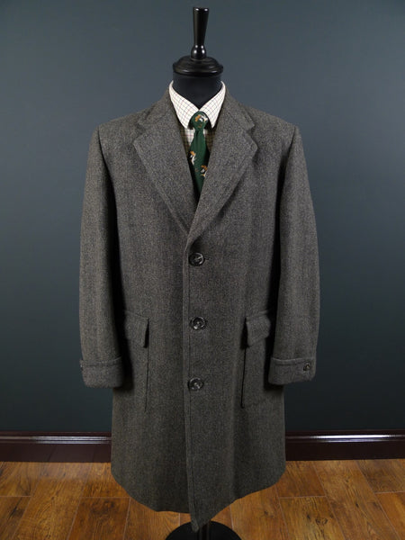 1950s 1960s Heavyweight Grey H/Bone Overcoat 40R