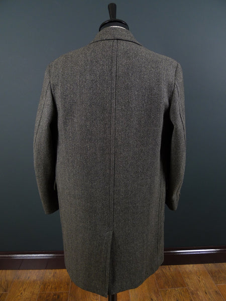 1950s 1960s Heavyweight Grey H/Bone Overcoat 40R