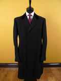 1949 Huntsman & Sons Savile Row Bespoke Black Heavyweight Overcoat w/ Silk-Velvet Collar 44L