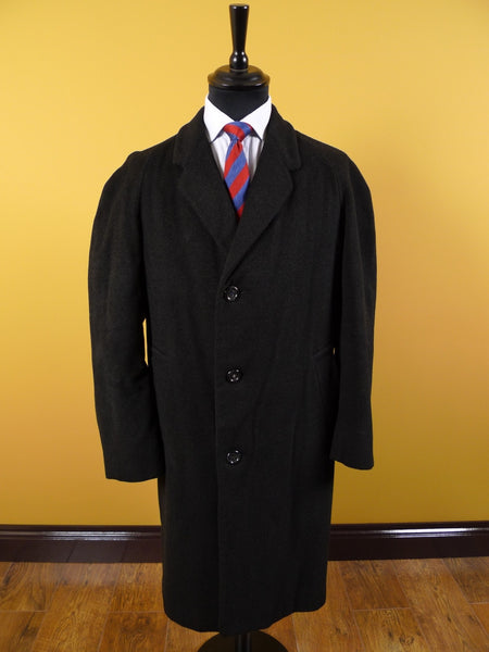 1960s Crombie Heavyweight Charcoal Grey Raglan Overcoat 44-46