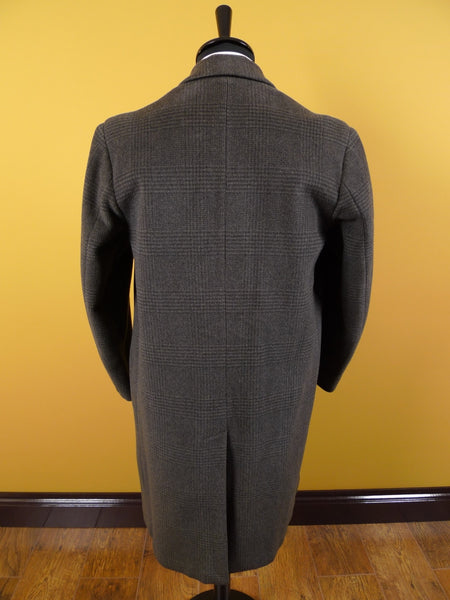 1950s 1960s Vintage Grey Glen-Check Wool Overcoat 40S