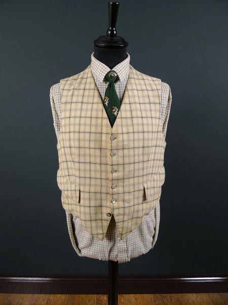 1930s 1940s Vintage Cream / Grey & Black Tattersall Check Country Waistcoat 42