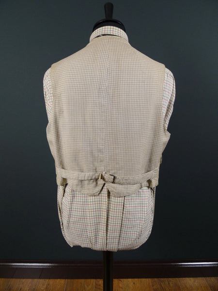 1930s 1940s Vintage Cream / Grey & Black Tattersall Check Country Waistcoat 42