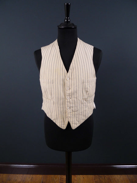 1930s 1940s Vintage Savile Row Bespoke Cream / Black Stripe Waistcoat 44S Public School?