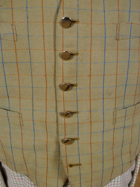 1948 Savile Row Bespoke Green /  Blue & Red Tattersall Check Country Waistcoat 42-43
