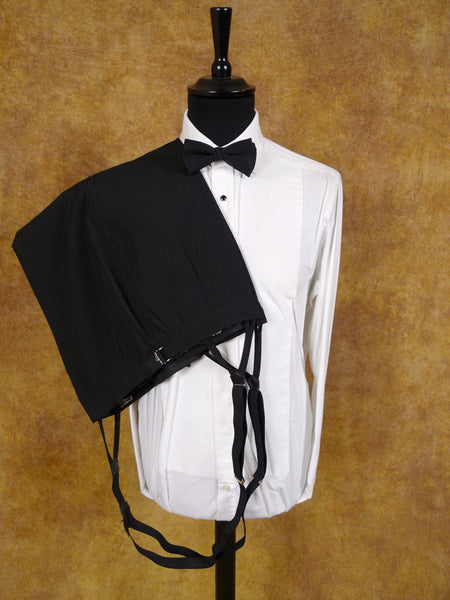 1960s Lightweight Black Wool Dinner Trousers w/ Black Braces 40S