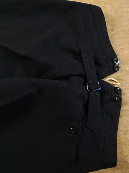 1910s 1920s Steampunk Black Wool Doeskin-Finish English-Cut Trousers 34S