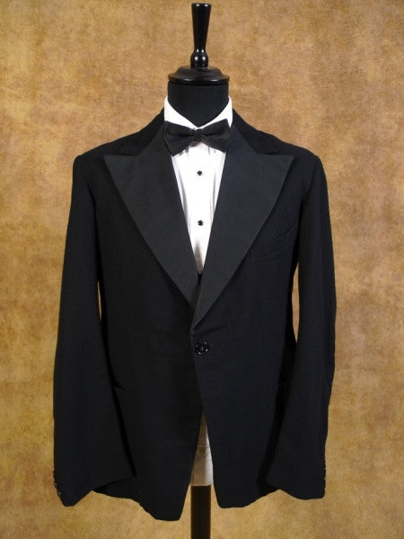 1930s 1940s S/B Peak Lapel Black Doeskin Wool Dinner Jacket DJ 38R