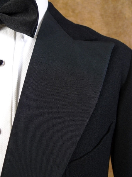 1930s 1940s S/B Peak Lapel Black Doeskin Wool Dinner Jacket DJ 38R