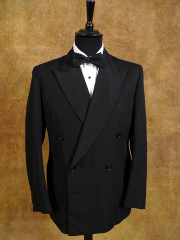 1950s 1960s Vintage Black Barathea Wool D/B Dinner Suit 38R