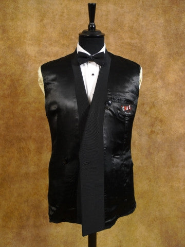 1950s 1960s Vintage Black Barathea Wool D/B Dinner Suit 38R