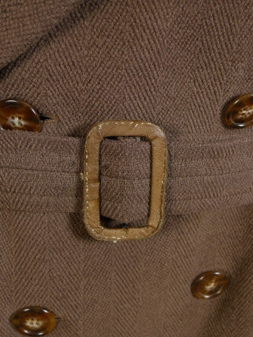 1940s 1950s Vintage Brown Heavyweight Elysian Wool D/B Overcoat w/ Belt 44R
