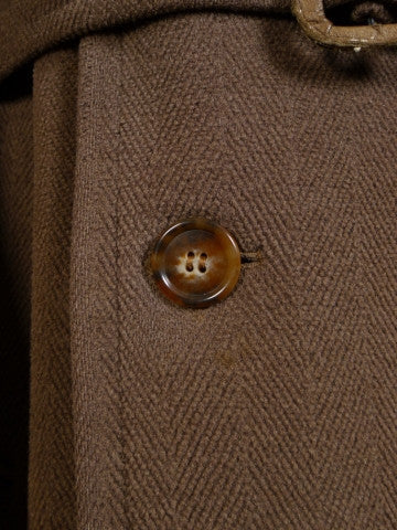 1940s 1950s Vintage Brown Heavyweight Elysian Wool D/B Overcoat w/ Belt 44R