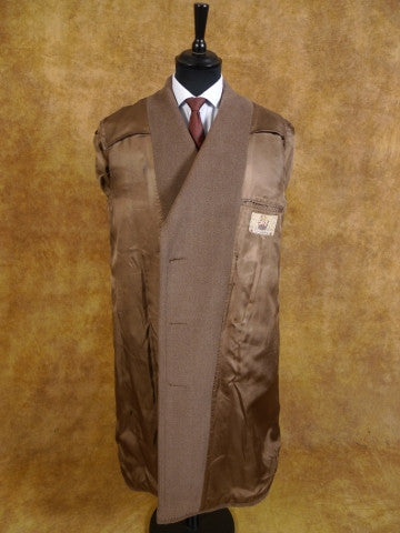 1940s 1950s Vintage Brown Heavyweight Elysian Wool D/B Overcoat w/ Belt 44R