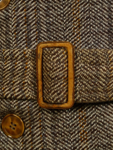 1940s Vintage Heavyweight Brown Tweed Full-Length D/B Belted Coat 42L