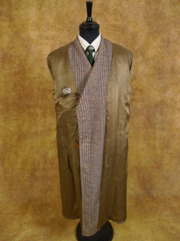1940s Vintage Heavyweight Brown Tweed Full-Length D/B Belted Coat 42L