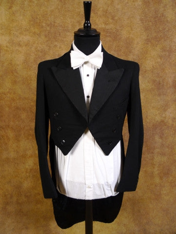 1950s Forsyth Edinburgh Black Barathea Wool Evening Tailcoat 36L