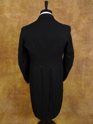 1950s Forsyth Edinburgh Black Barathea Wool Evening Tailcoat 36L
