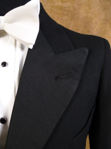 1950s Forsyth Edinburgh Black Barathea Wool Evening Tailcoat 36L