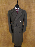 1940s Vintage Heavyweight Grey Wool Full-Length D/B Overcoat w/ Original Belt 40R