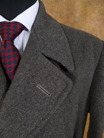 1940s Vintage Heavyweight Grey Wool Full-Length D/B Overcoat w/ Original Belt 40R