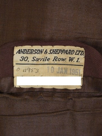1951 Anderson & Sheppard Savile Row Bespoke Brown 3-Piece Suit 40S