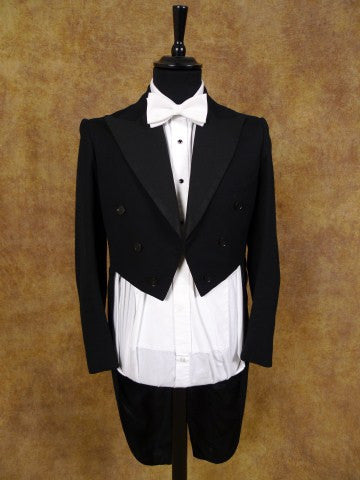 1940s 1950s Black Barathea Wool Evening Tailcoat 37