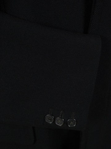 1949 Huntsman & Sons Savile Row Bespoke Black Heavyweight Overcoat w/ Silk-Velvet Collar 44L