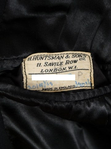 1949 Huntsman & Sons Savile Row Bespoke Black Heavyweight Overcoat w/ Silk-Velvet Collar 44L