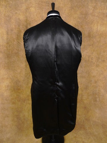 1949 Huntsman & Sons Savile Row Bespoke Black Heavyweight Overcoat w/ Silk-Velvet Collar 44L