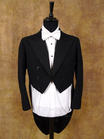 1930 Vintage Savile Row Bespoke Black Wool Evening Tailcoat 40S