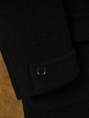 1950s 1960s Heavyweight Charcoal Grey Textured Wool Overcoat 40-42