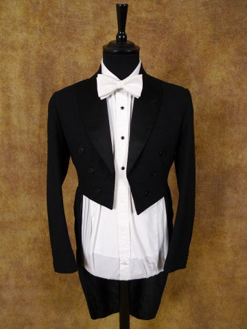 1951 Savile Row Bespoke Black Barathea Wool Evening Tailcoat Suit 36R