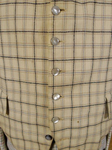 1930s 1940s Vintage Cream / Grey & Black Tattersall Check Country Waistcoat 42