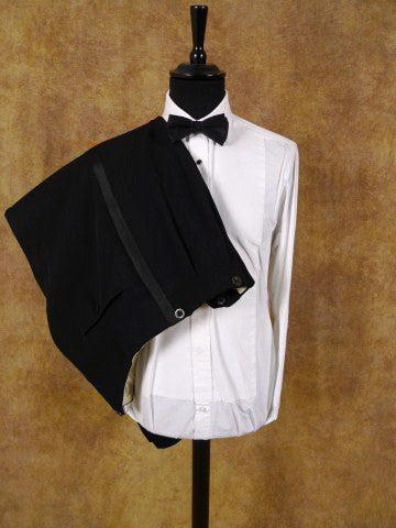 1950s H. Huntsman & Sons Savile Row Bespoke English-Cut Black Wool Dinner Trousers 40L