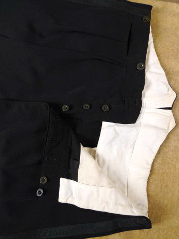 1950s H. Huntsman & Sons Savile Row Bespoke English-Cut Black Wool Dinner Trousers 40L