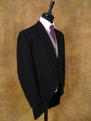 1950s Vintage Tailored Black Herringbone Wool Morning Coat 41