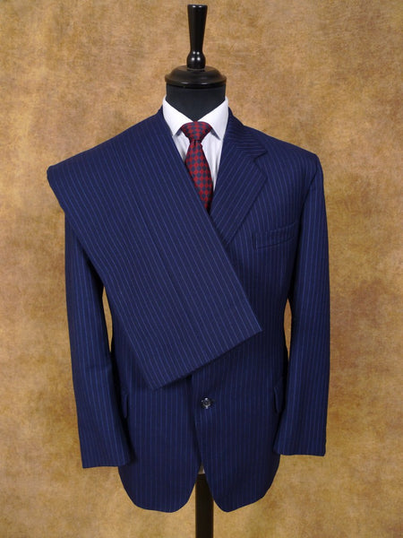 1960s 1970s Vintage Tailored Navy Blue Rope-Stripe Suit 42R