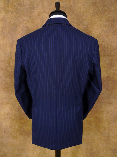 1960s 1970s Vintage Tailored Navy Blue Rope-Stripe Suit 42R