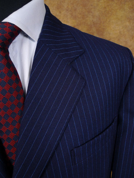 1960s 1970s Vintage Tailored Navy Blue Rope-Stripe Suit 42R